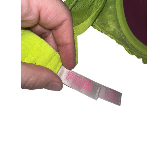 Victorias Secret PINK Bright Neon Green Lace 34D Date Lightly Lined Bra - Picture 5 of 8
